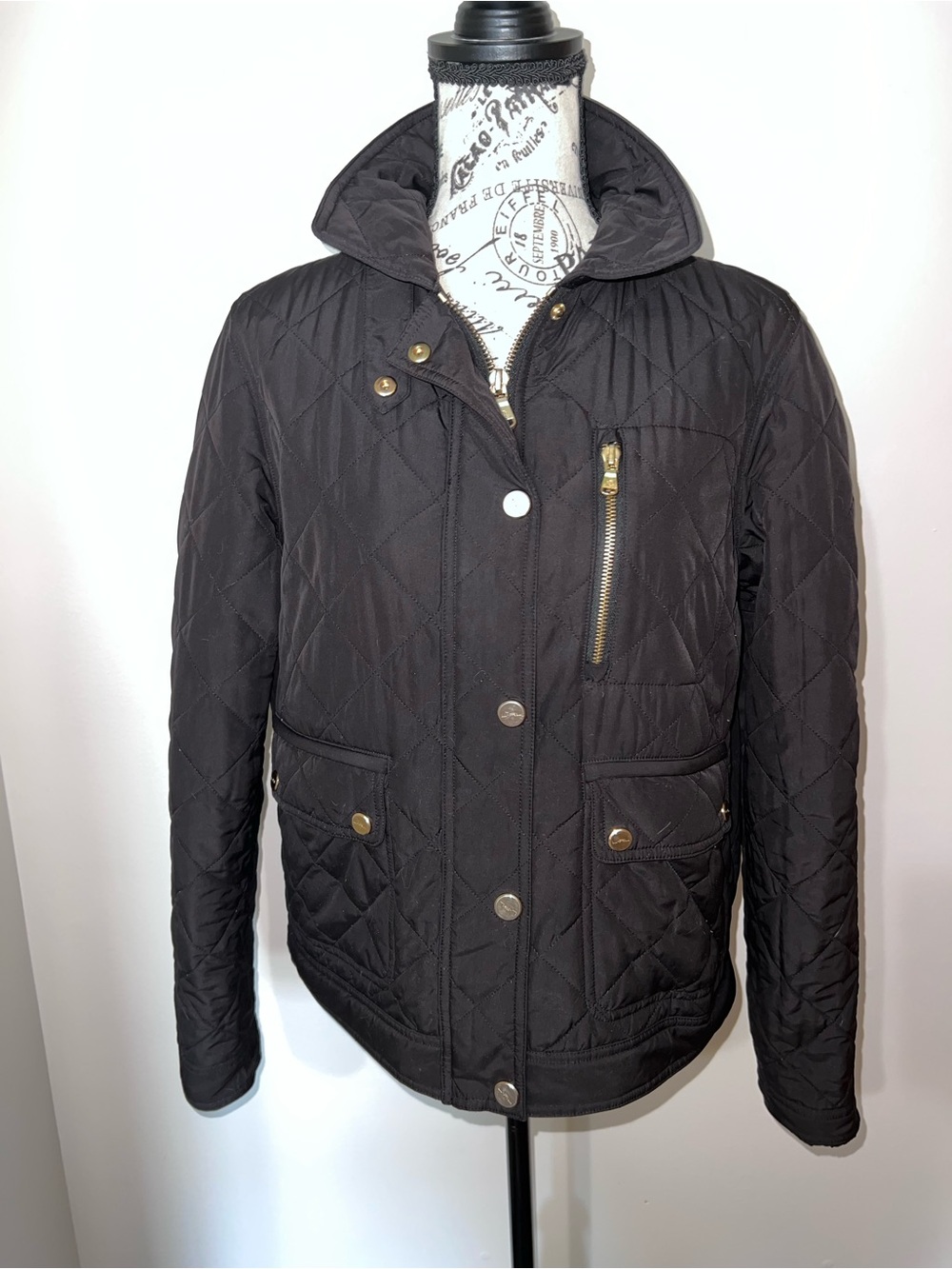 Lauren Ralph Lauren Black Diamond Quilted Jacket Gold Hardware L